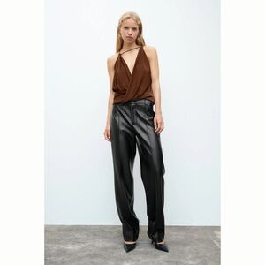 Zara Straight Fit Faux Leather Black Women's Pants